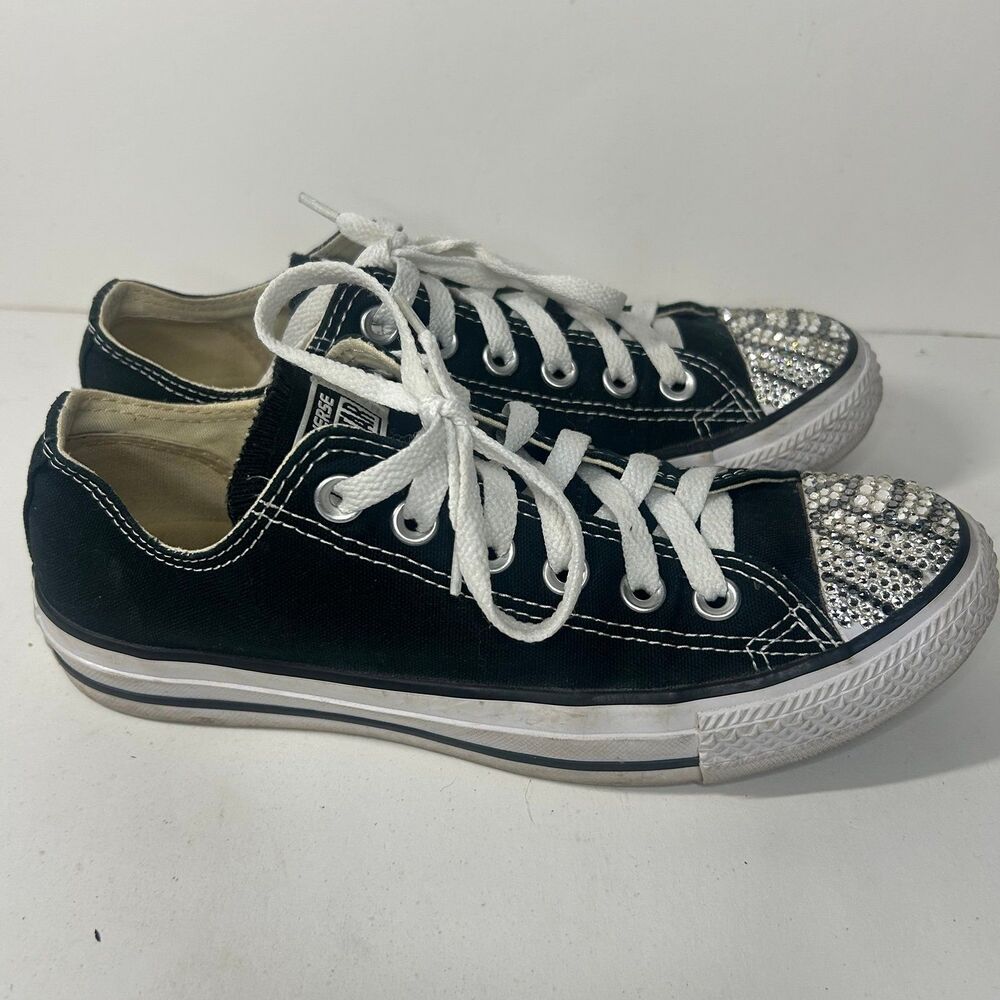 Converse Chuck Taylor All Star Low Top Black Rhinestone Toe Sneakers Men 5 Women - Picture 5 of 8